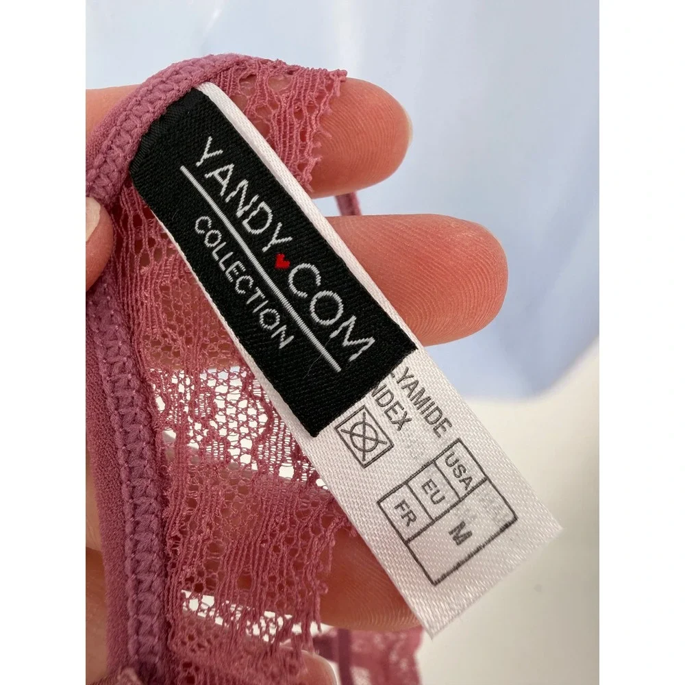 NWOT Yandy Lingerie Women Medium Mauve Lace Strappy Cage Bra‎ G-String Romantic